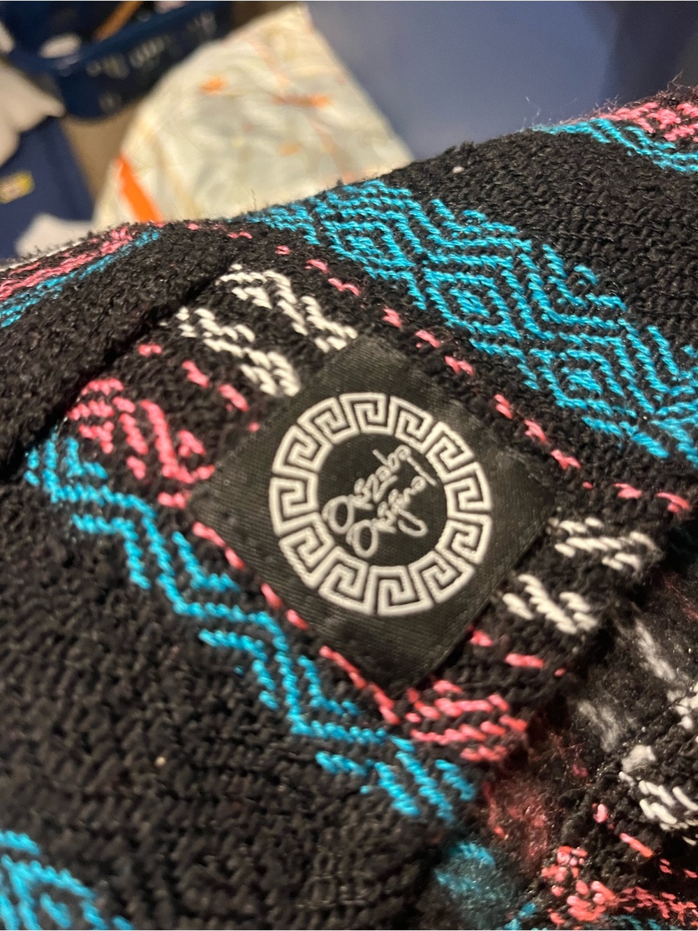 Ozzie Originals Black Knit Beanie with Teal & Pink Pattern
